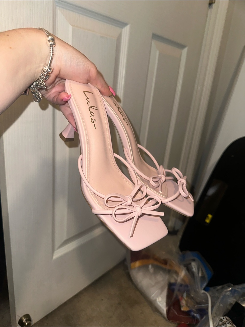 Lulu's Blush Pink Bow Square-Toe Heeled Sandals